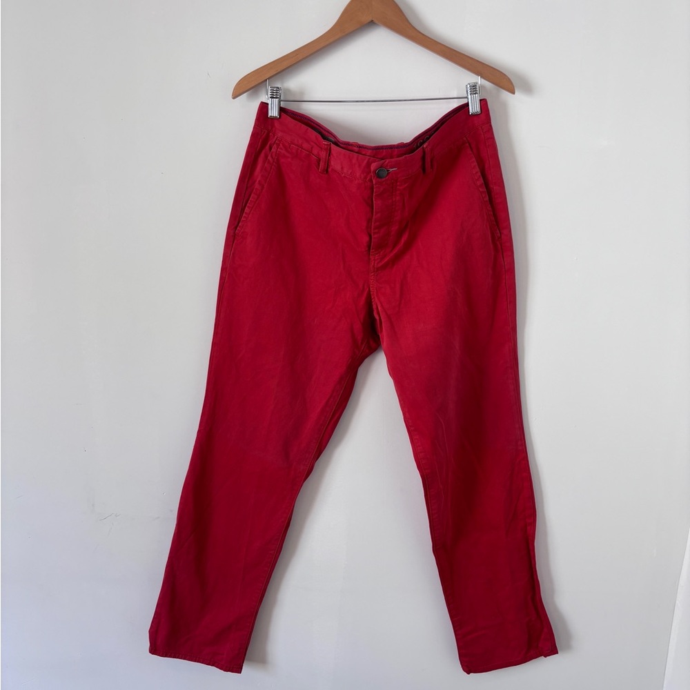 Gap 1969 Mens Slim Chino Pants Red 100% Cotton Pockets Zipper Flat Front 33x30